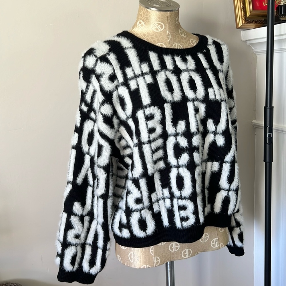 NWT Black and White Fluffy Letter Sweater